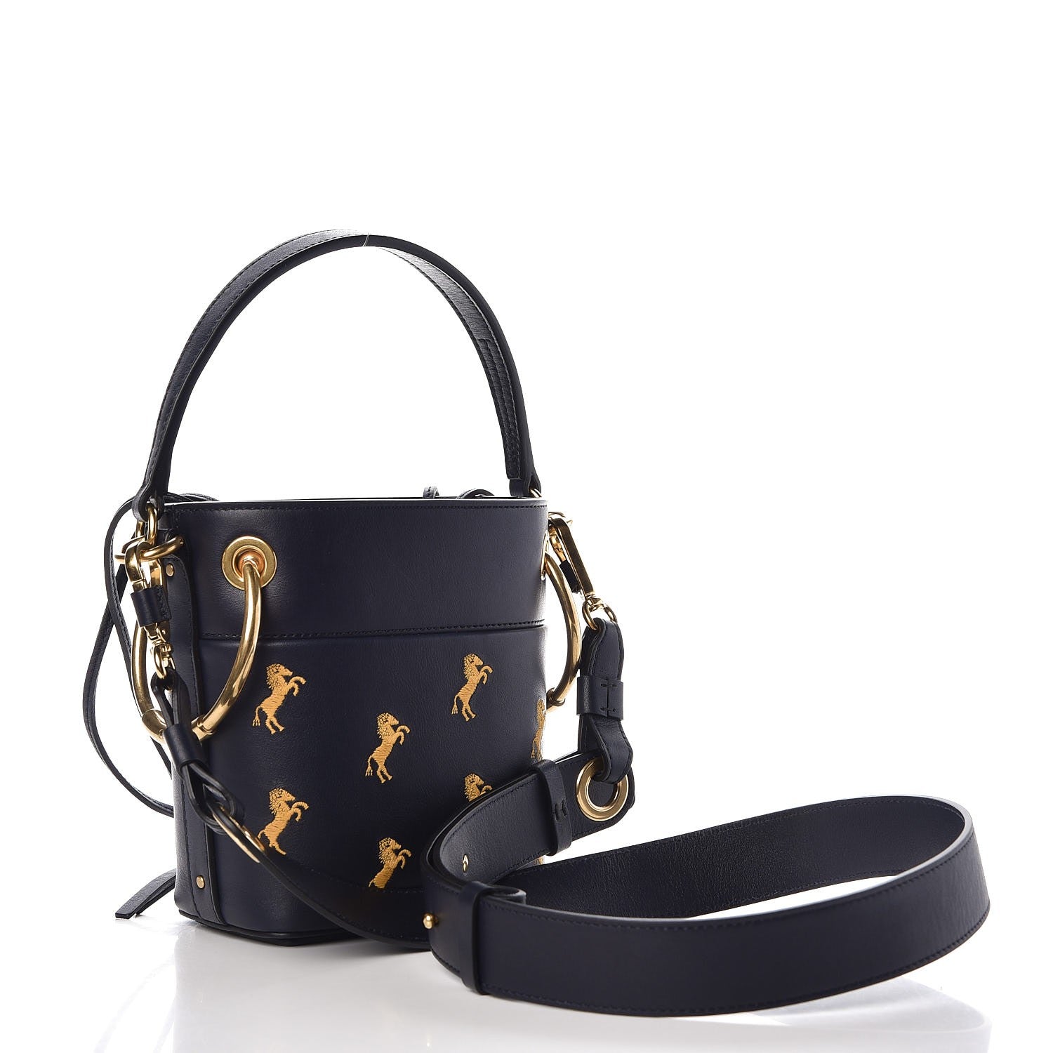 Chloe Smooth Calfskin Little Horses Embroidered Mini Roy Bucket Bag Full Blue 4 of 8