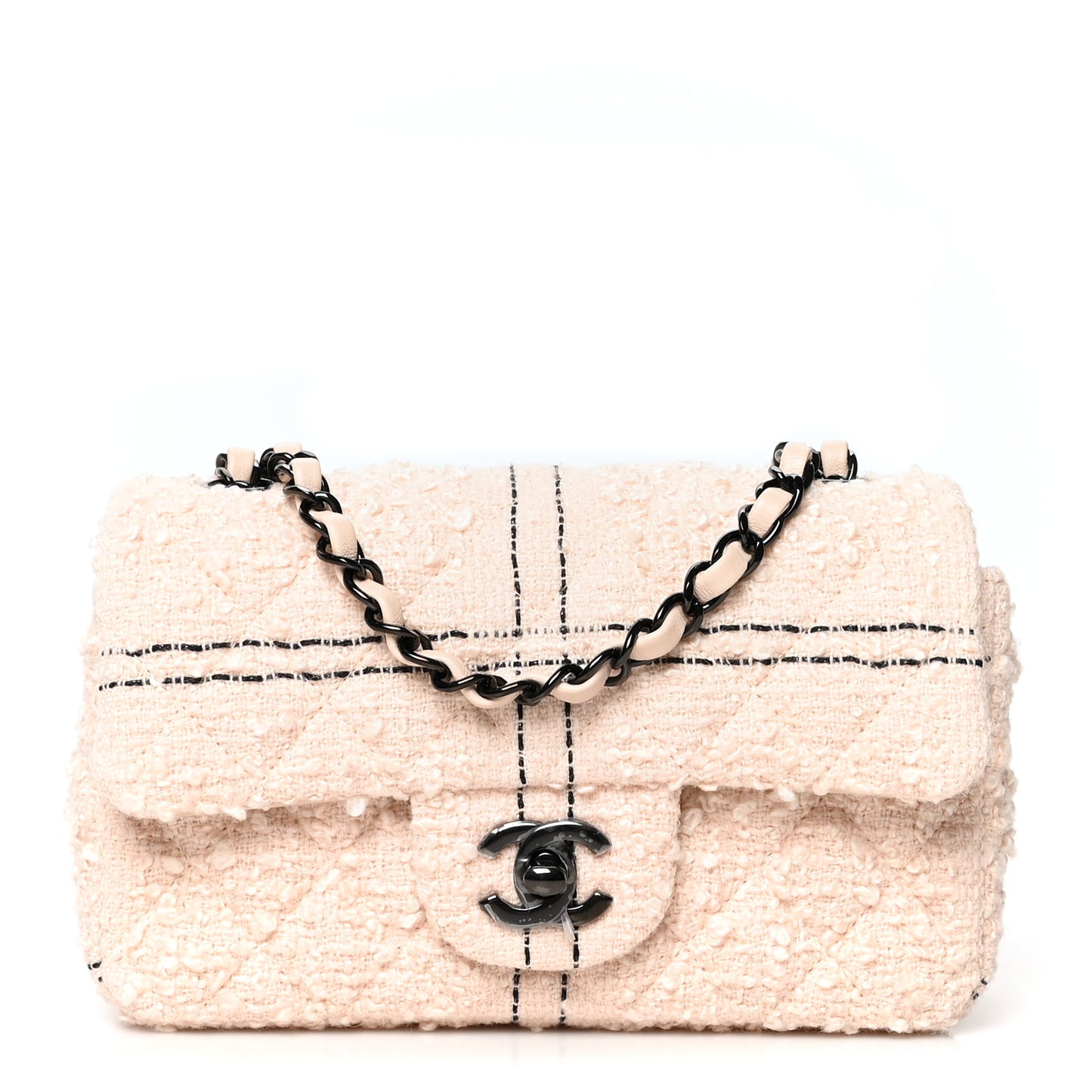 Tweed Quilted Mini Rectangular Flap Light Pink Black