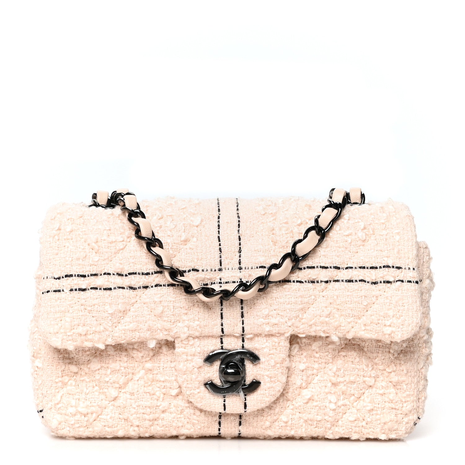 Chanel Tweed Quilted Mini Rectangular Flap Light Pink Black 1 of 9