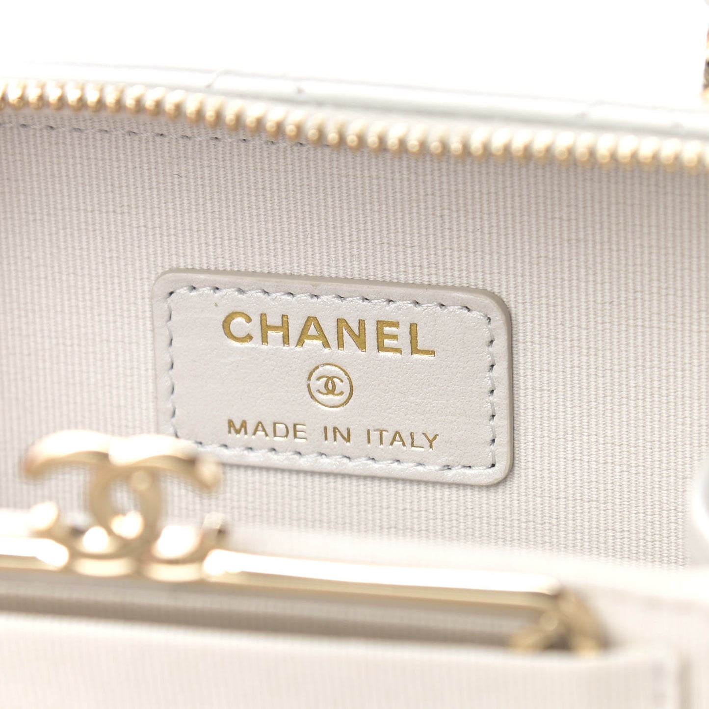 Metallic Lambskin Quilted Top Handle Vanity Case Silver