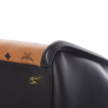 MCM Visetos Small Kathy Double Zip Tote Cognac Black 9 of 13