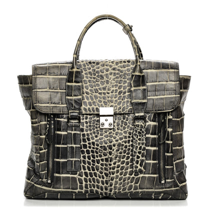 3.1 Phillip Lim 3.1 Calfskin Crocodile Embossed Large Pashli Satchel Antique Grey 1 of 7