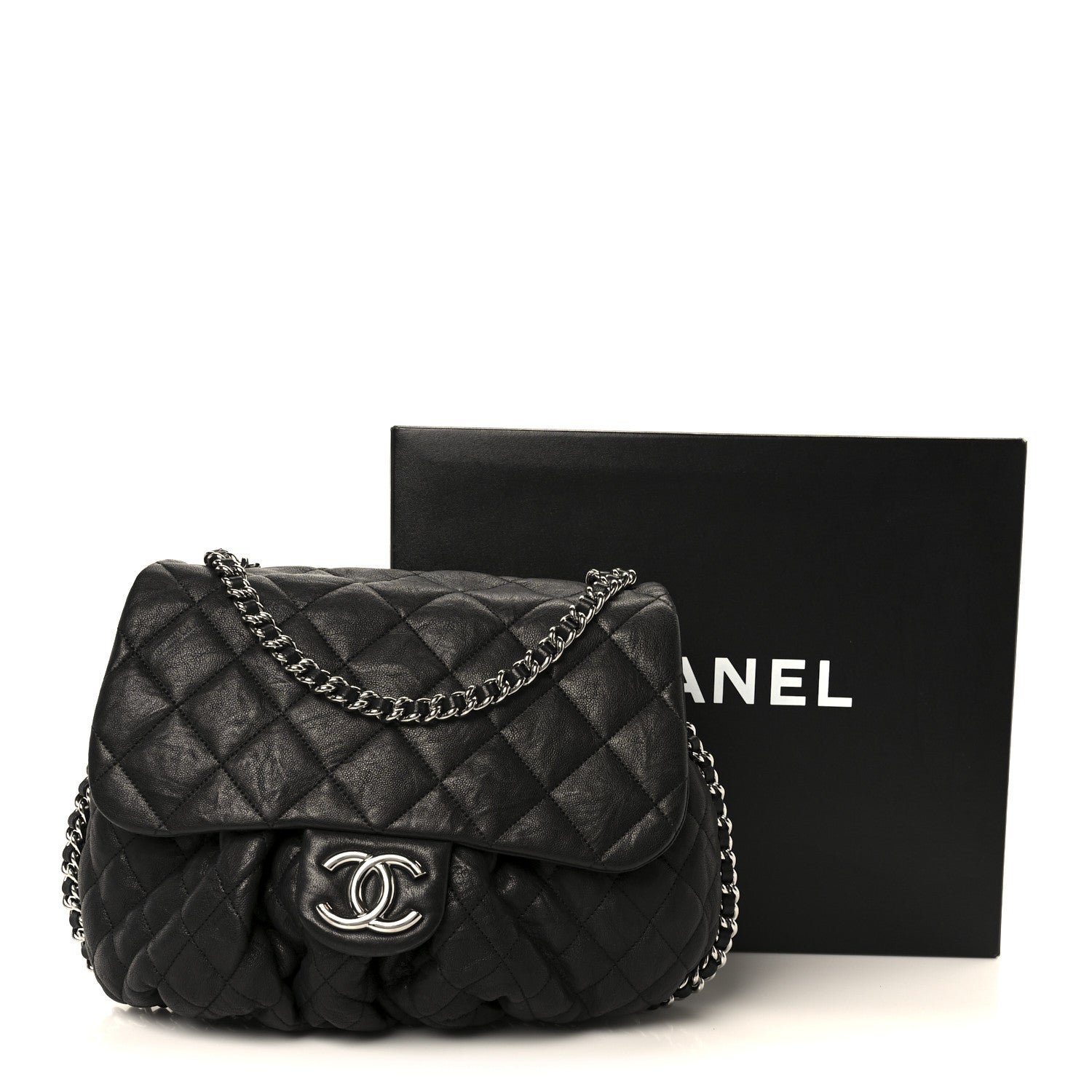 Chanel Washed Lambskin Quilted Large Chain Around Messenger Black 11 of 11