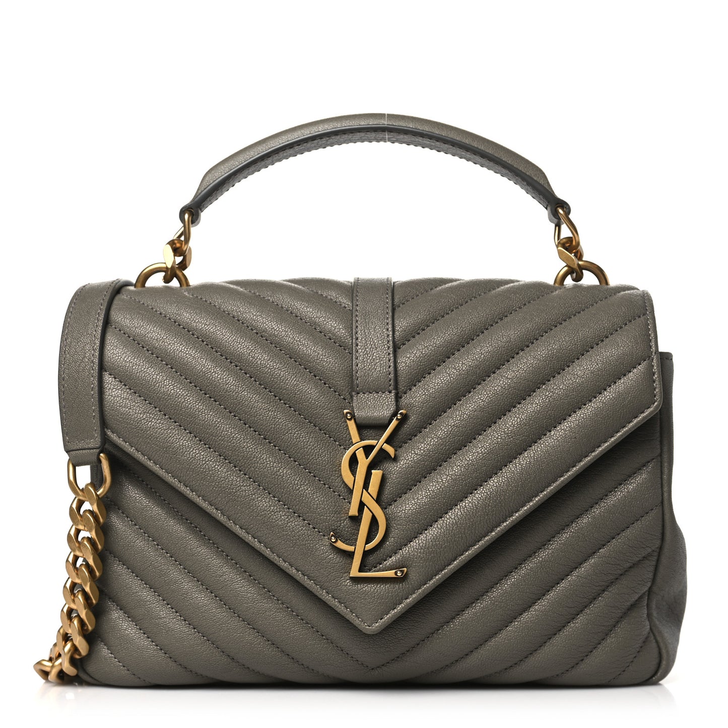 Sheepskin Matelasse Chevron Monogram Medium College Bag Grey Kaki