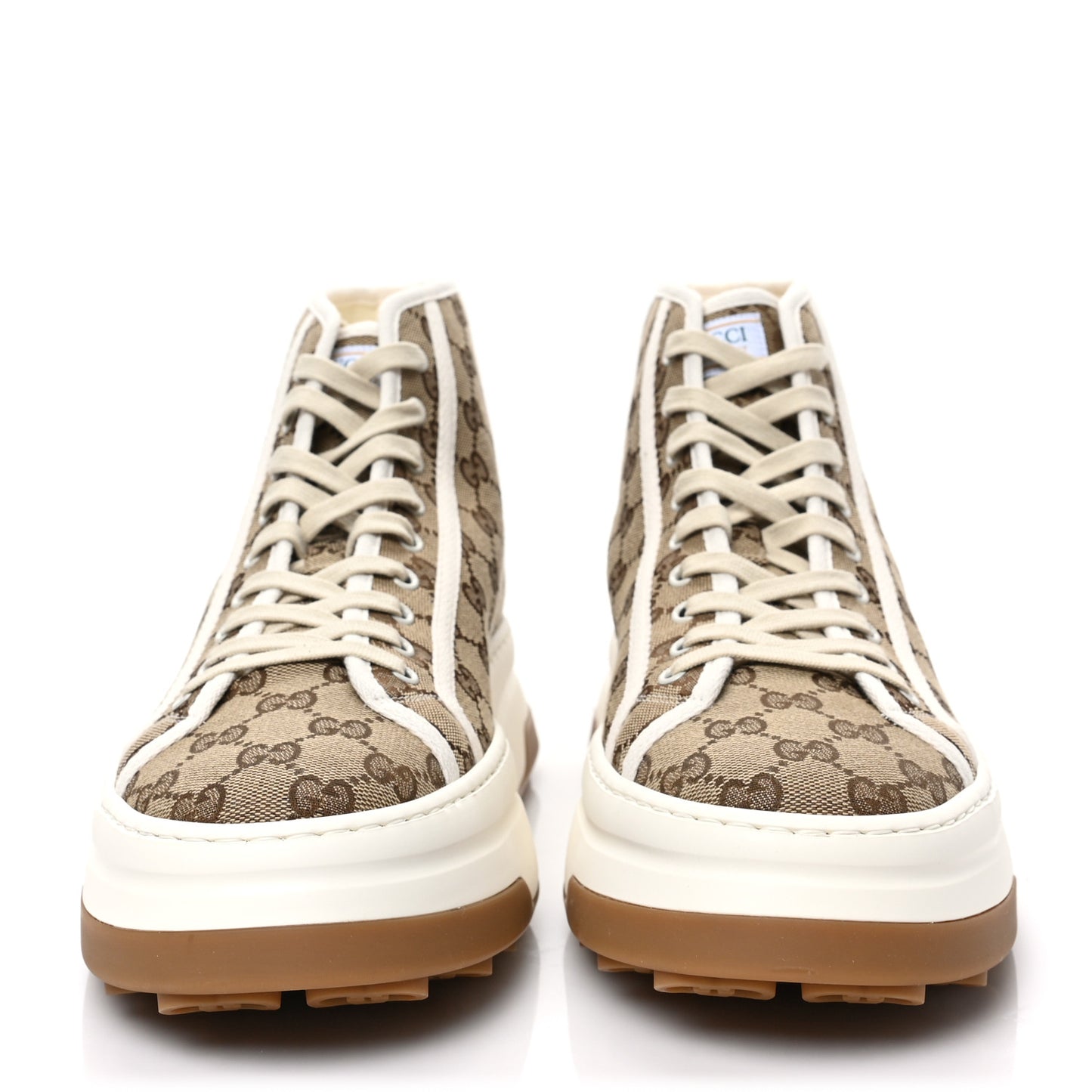 GG Monogram Mens 1977 Tennis High Top Platform 55mm Sneakers 12 Beige Ebony Mystic White