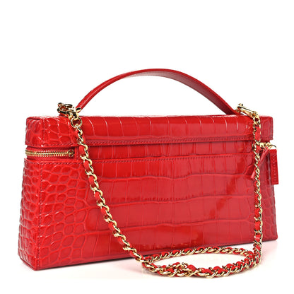 Chanel Calfskin Crocodile Embossed Crococo Top Handle East West Vanity Case With Chain Dark Red 3 of 11