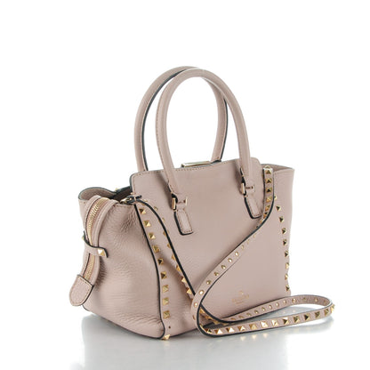 Valentino Garavani Grained Calfskin Small Rockstud Double Handle Tote Poudre 3 of 7