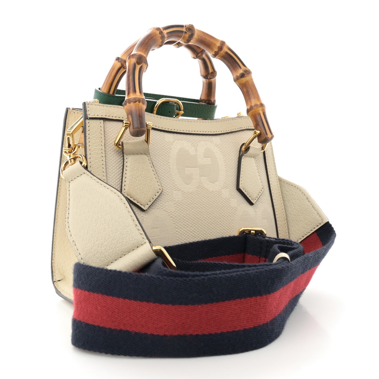 Gucci Monogram Jumbo GG Textured Dollar Calfskin Web Mini Diana Tote Bag Off White 3 of 15