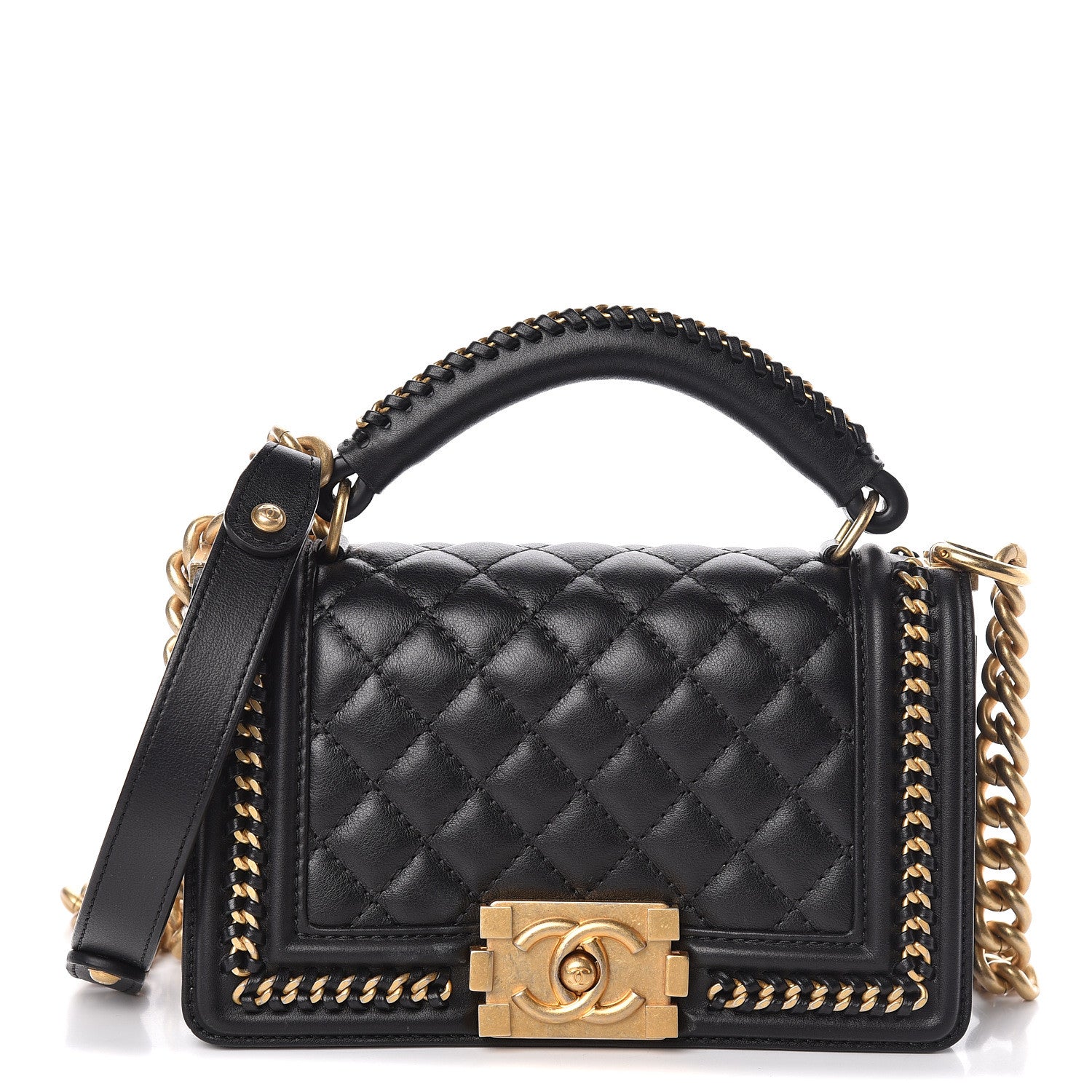 Chanel Calfskin Quilted Small Boy Top Handle Flap Black 1 of 10