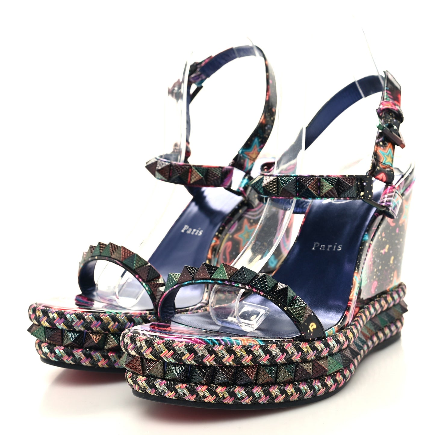 Patent Calfskin Lin By The Night Pyraclou 110 Wedge Sandals 42 Black Multicolor