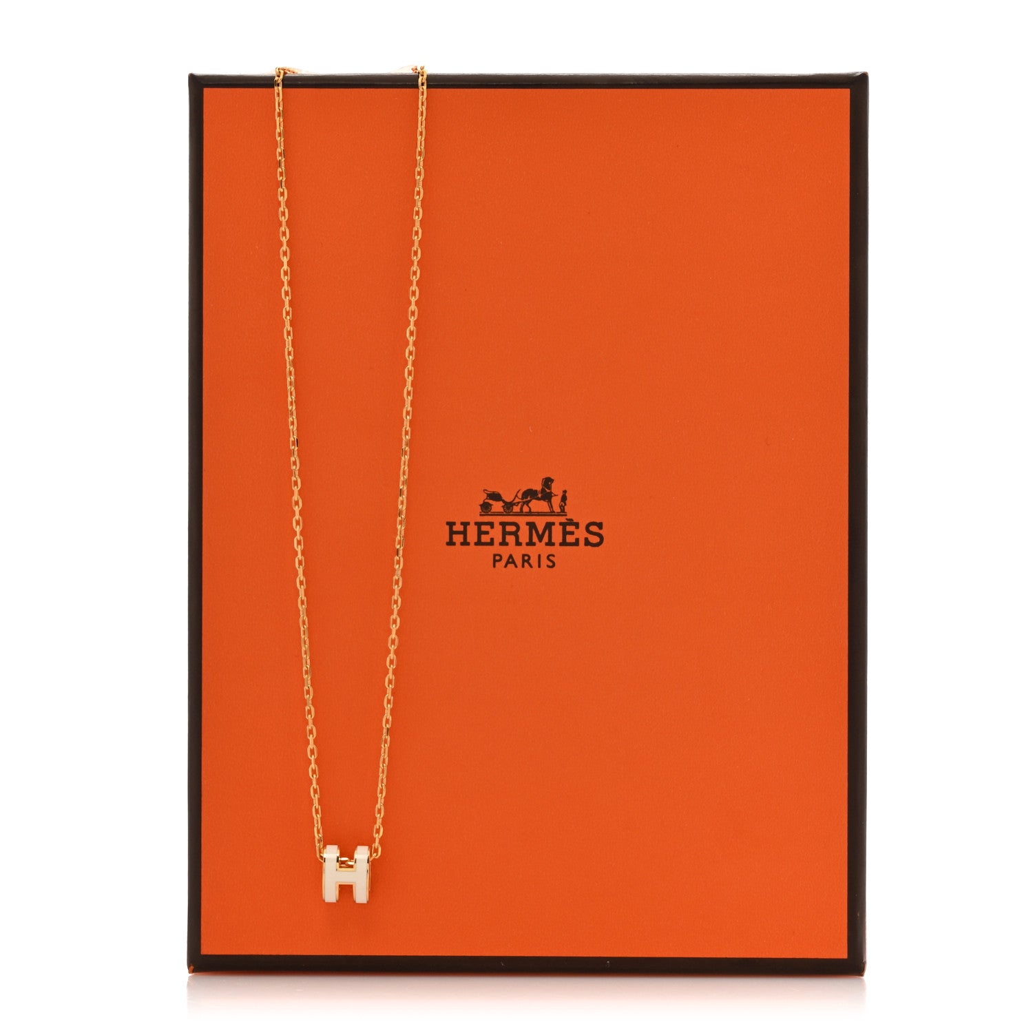 Hermes Lacquered Gold Mini Pop H Pendant Necklace White 7 of 7