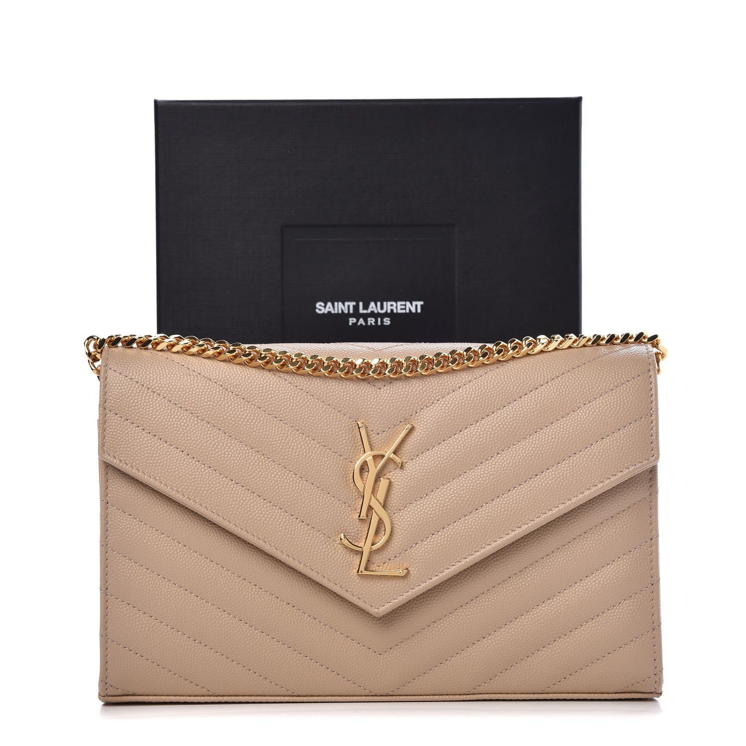 Saint Laurent Grain De Poudre Matelasse Chevron Monogram Chain Wallet Nude Powder 7 of 7