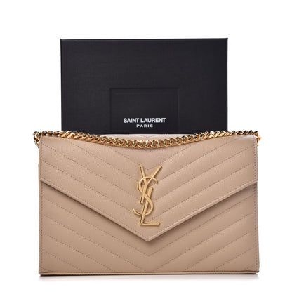Saint Laurent Grain De Poudre Matelasse Chevron Monogram Chain Wallet Nude Powder 7 of 7