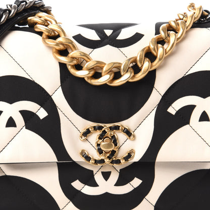 Chanel Fabric Printed Large Chanel 19 Flap Black Ecru 10 of 10