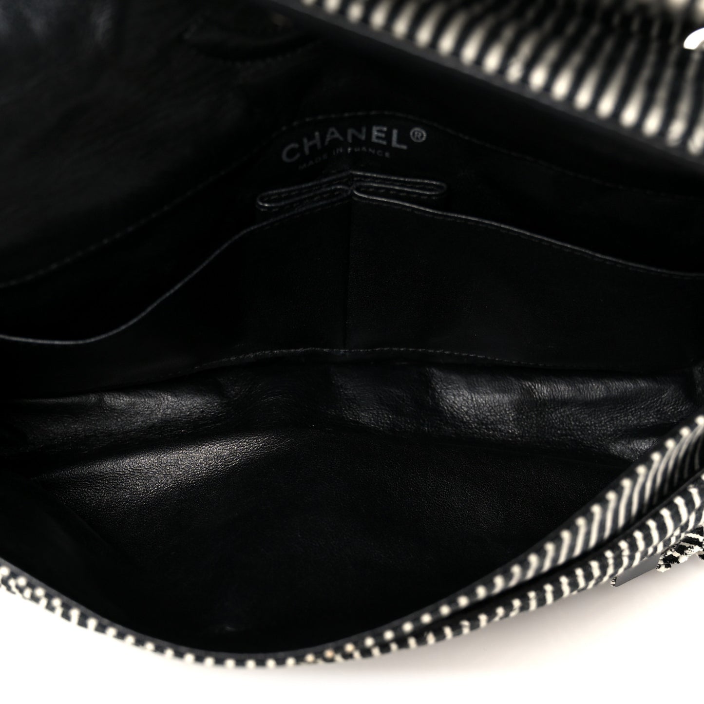 Canvas Sequin Stripe Medium Double Flap Black White