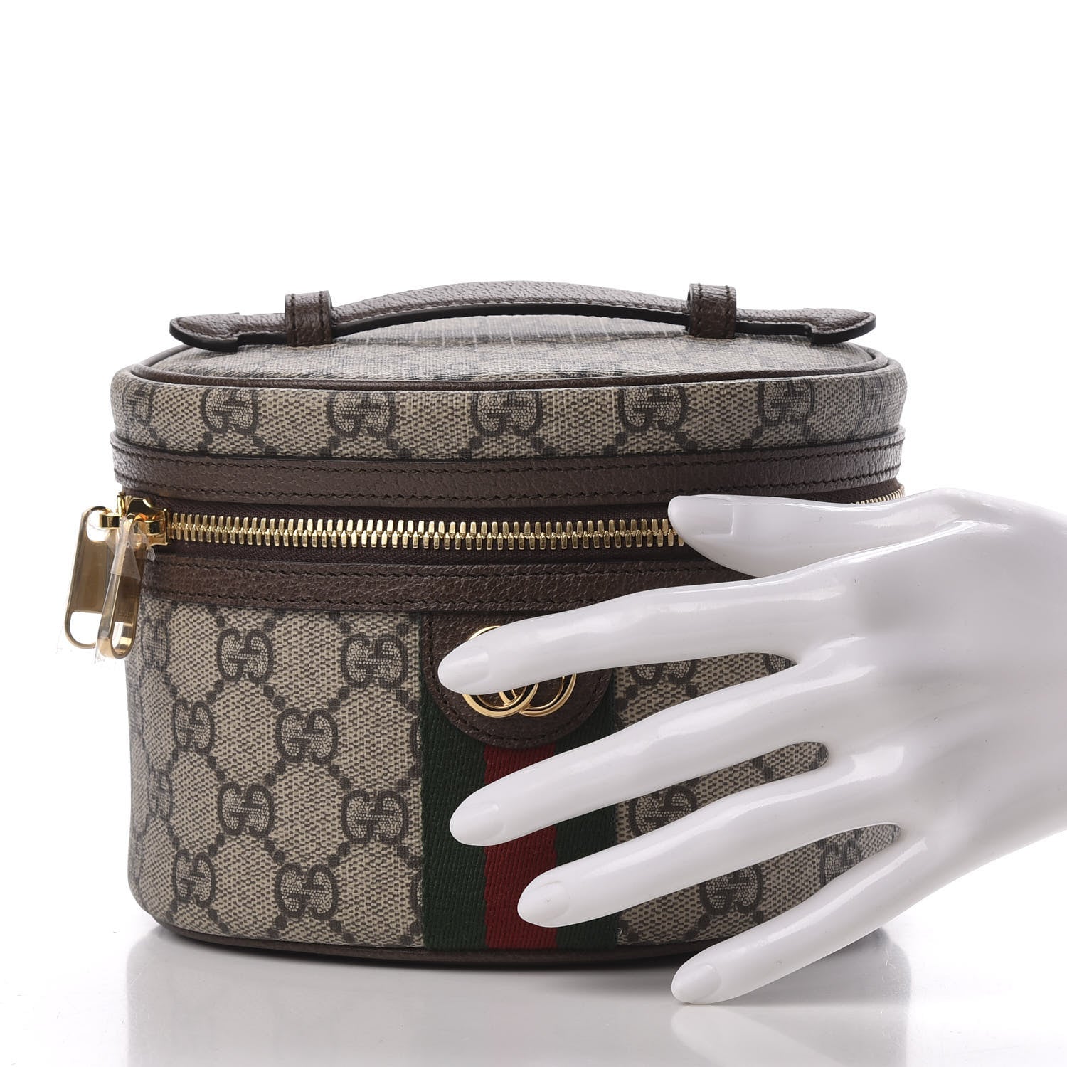 Gucci GG Supreme Monogram Textured Calfskin Web Ophidia Vanity Cosmetic Case Beige Ebony New Acero 2 of 9