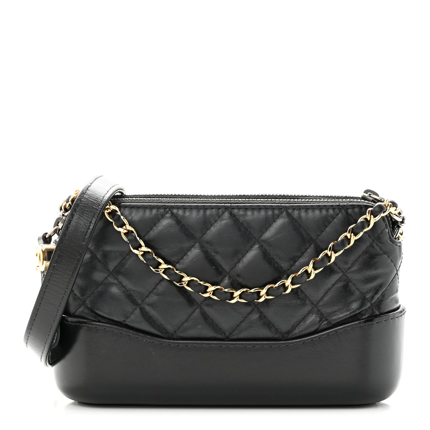 Aged Calfskin Quilted Small Gabrielle Clutch With Chain Black