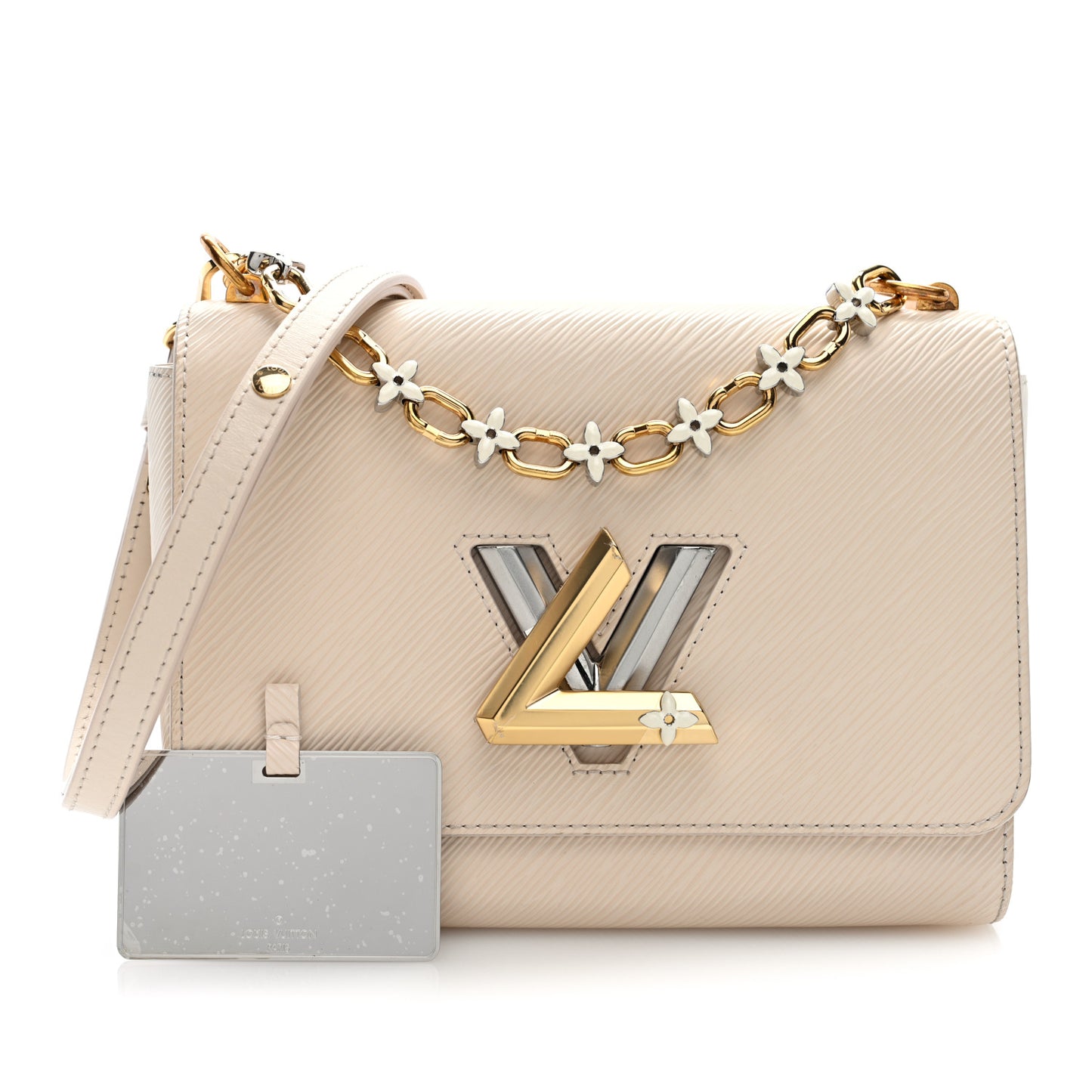 Epi Twist Monogram Flower Chain Shoulder Bag MM Quartz White
