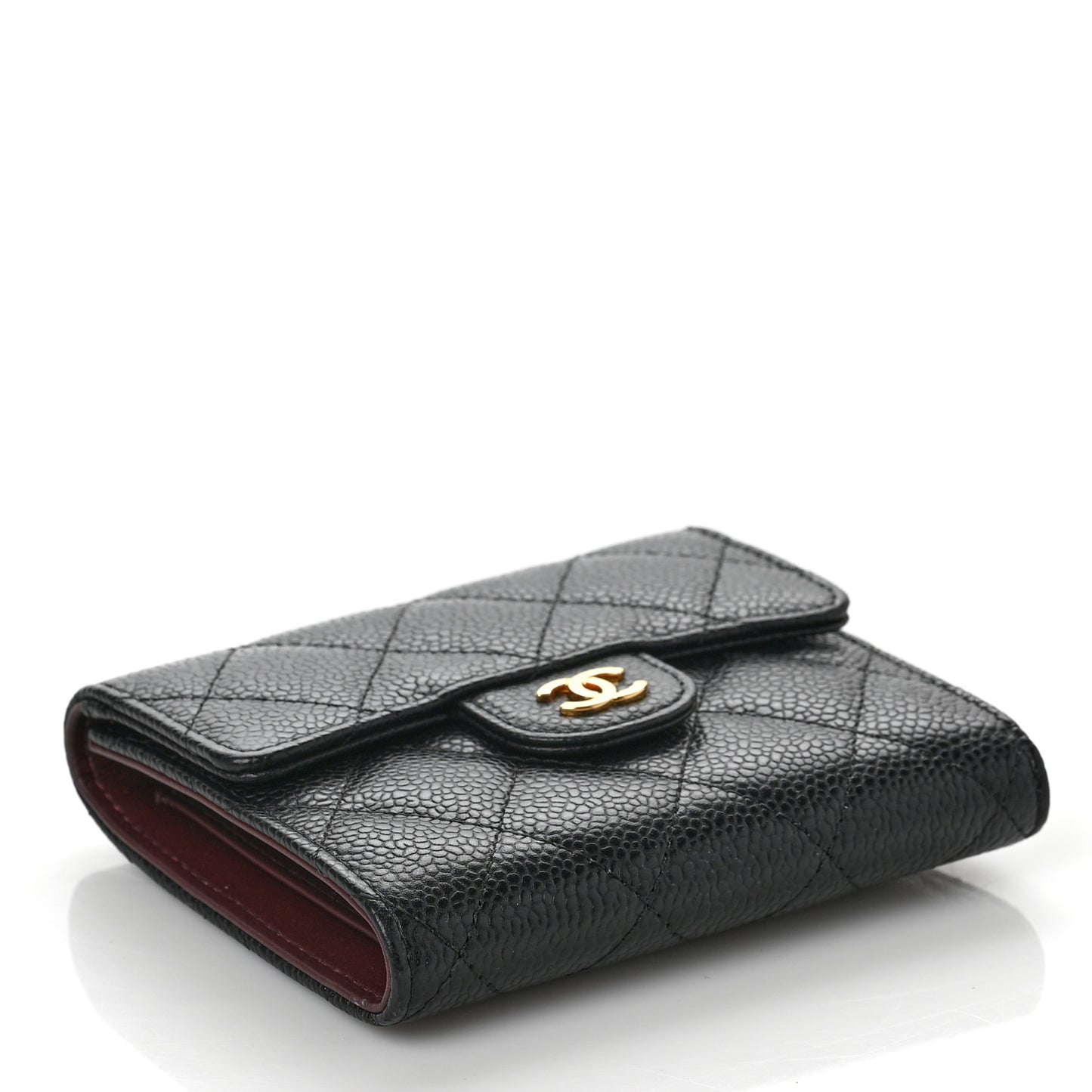 Caviar Quilted Compact Flap Wallet Black