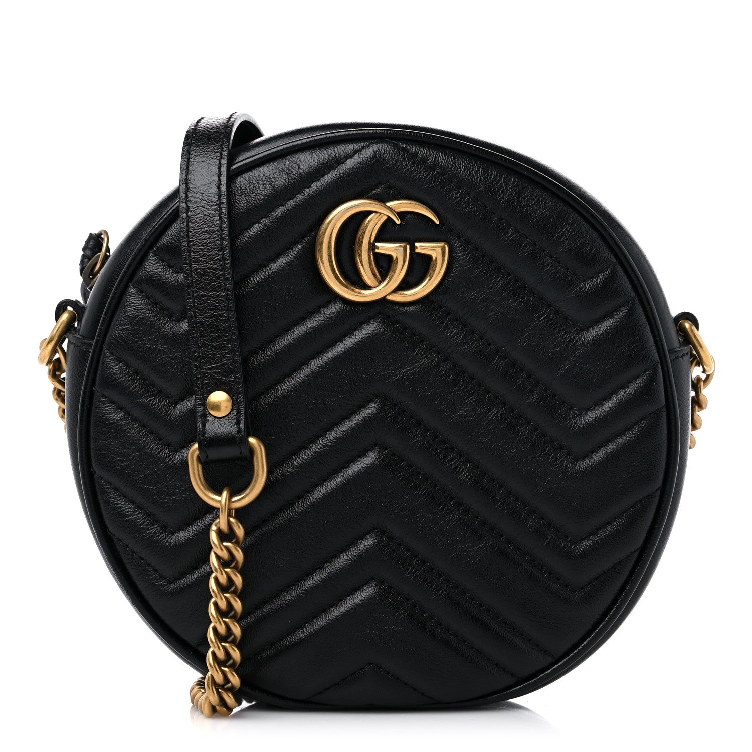 Gucci Azalea Calfskin Matelasse Heart Mini GG Marmont Round Shoulder Bag Black 1 of 11