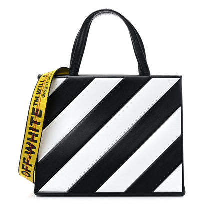 Off-White Saffiano Striped Diag Box Bag Black White 1 of 16