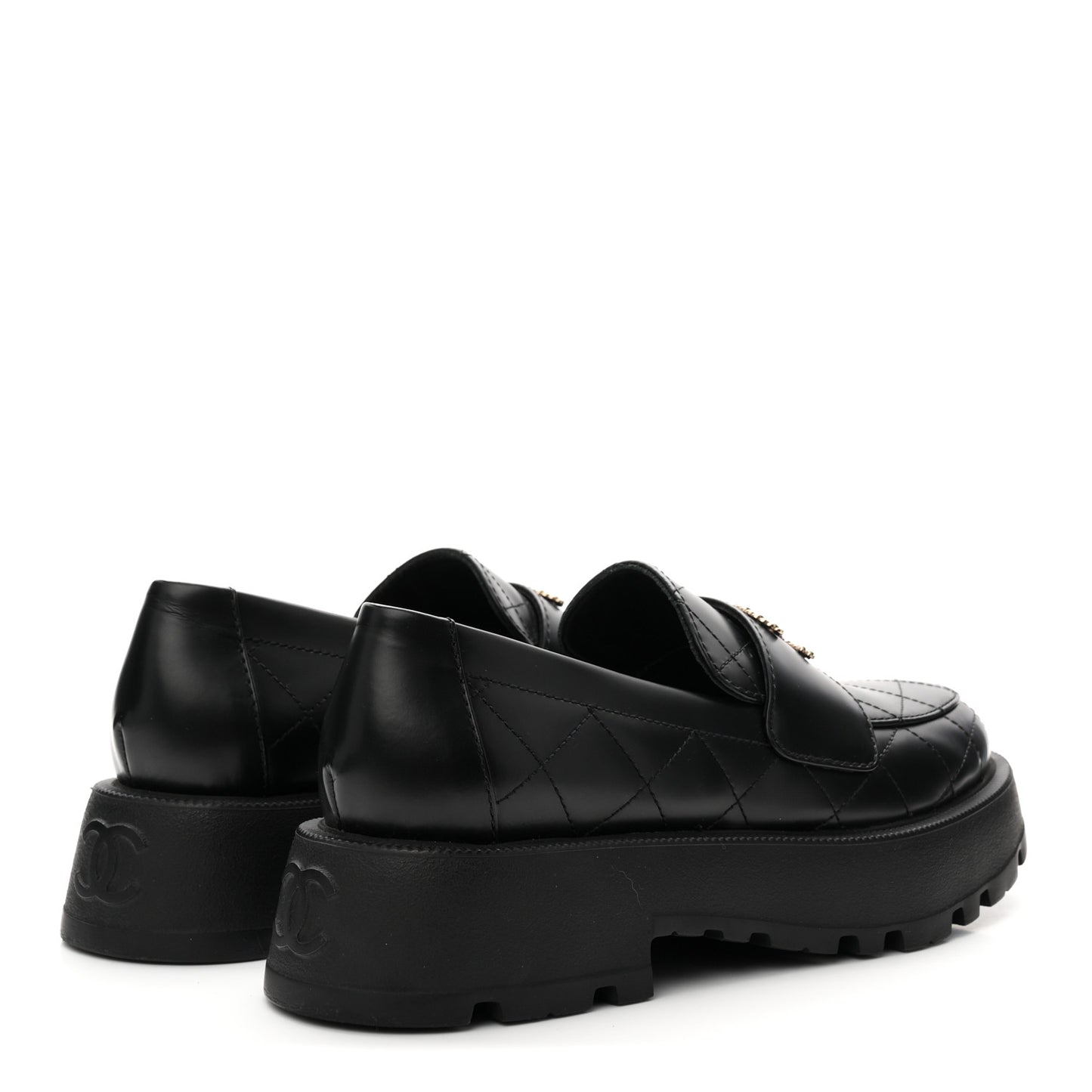 Calfskin Stitched CC Loafers 38.5 Black