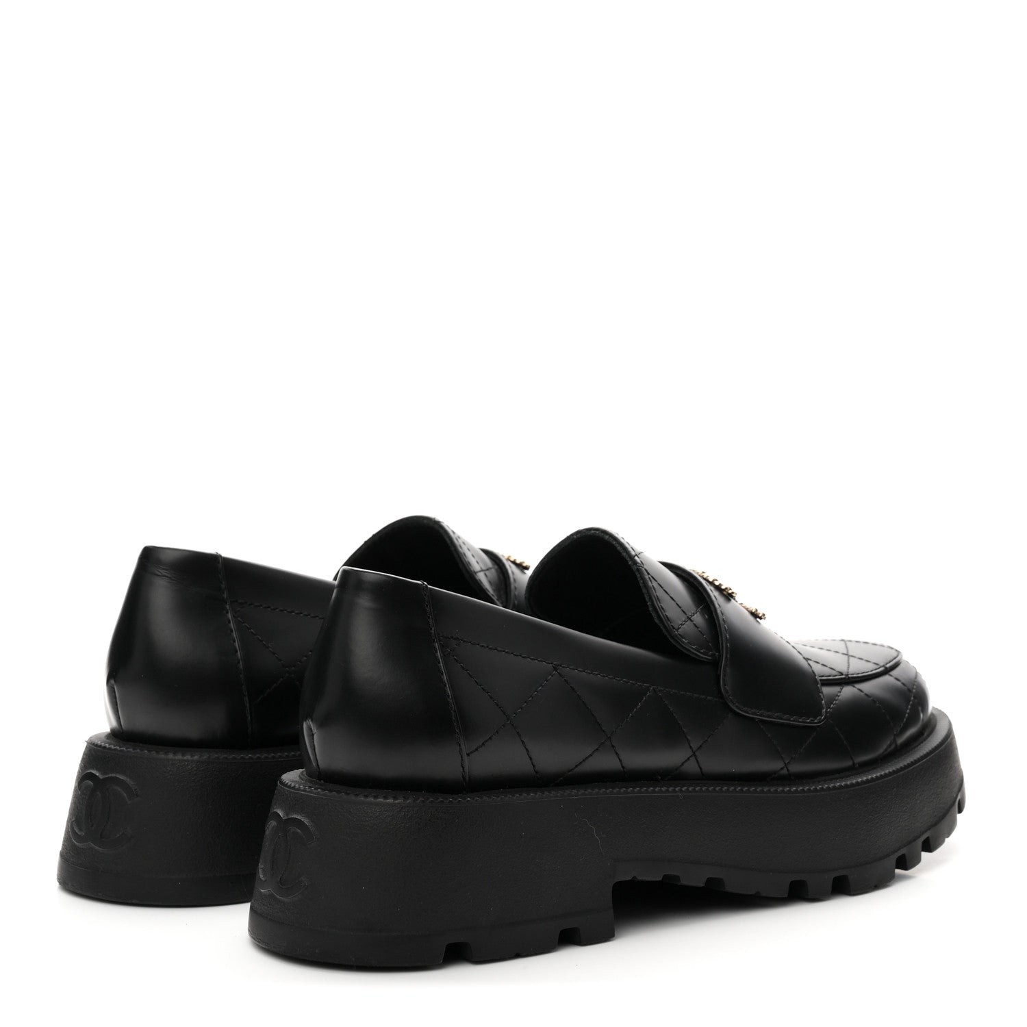 Chanel Calfskin Stitched CC Loafers 38.5 Black 5 of 9