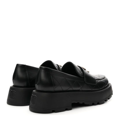 Chanel Calfskin Stitched CC Loafers 38.5 Black 5 of 9