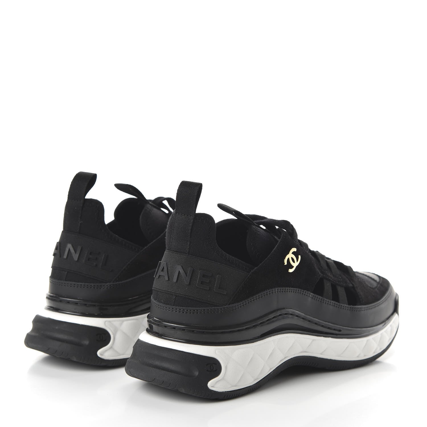 Chanel Fabric Calfskin Suede CC Sneakers 39 Black 4 of 9