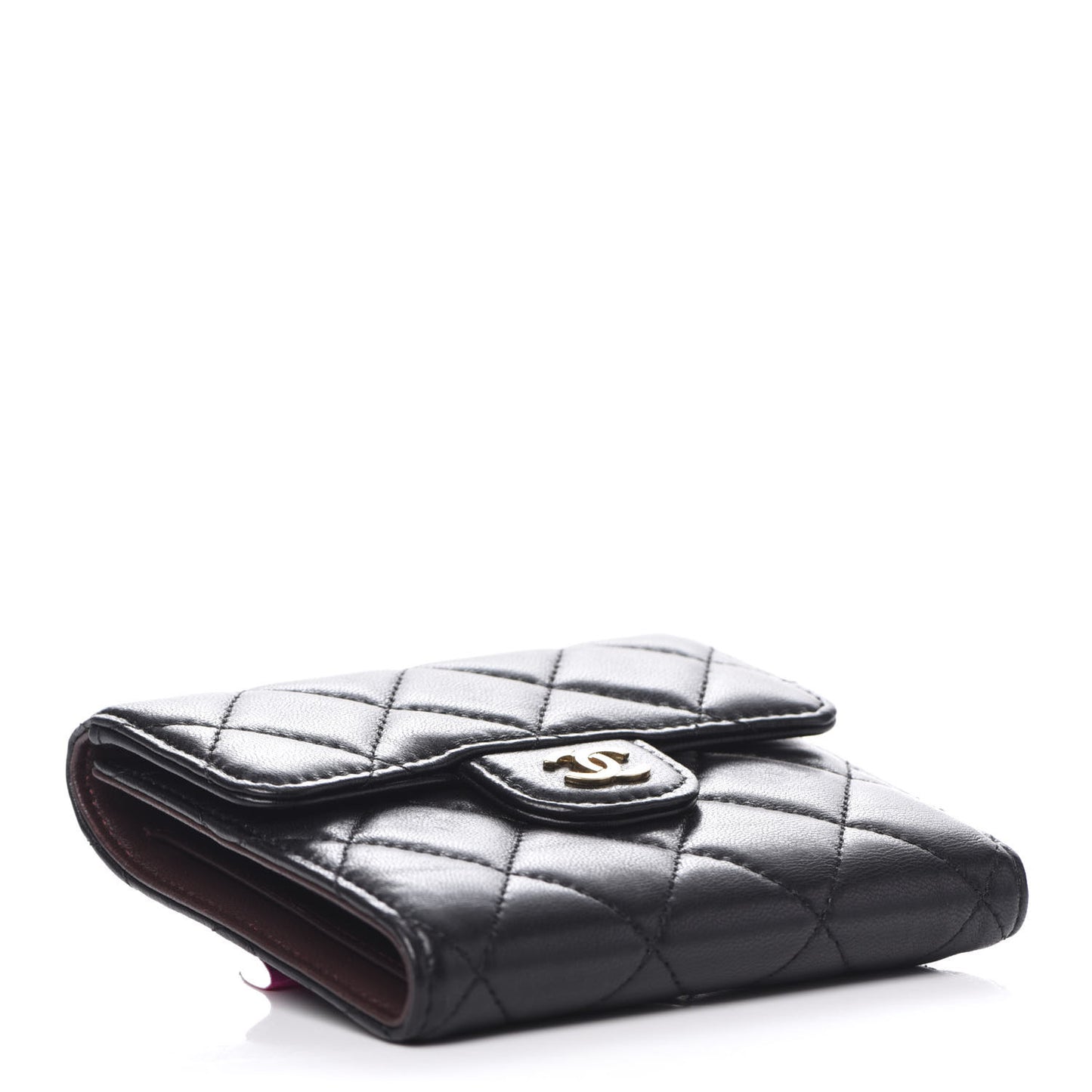 Lambskin Quilted Compact Flap Wallet Black