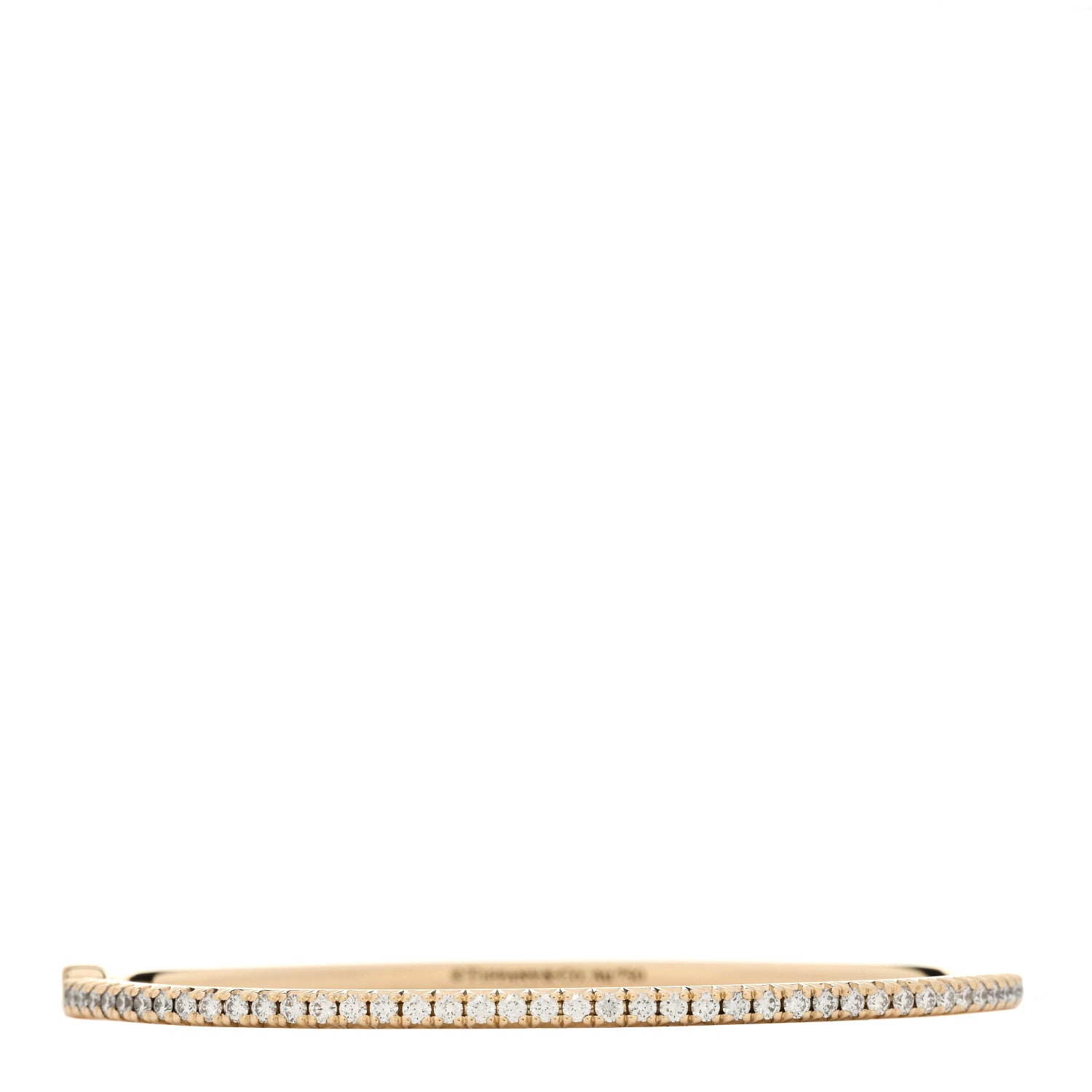 Tiffany 18K Yellow Gold Diamond Metro Hinged Bangle Bracelet 1 of 3