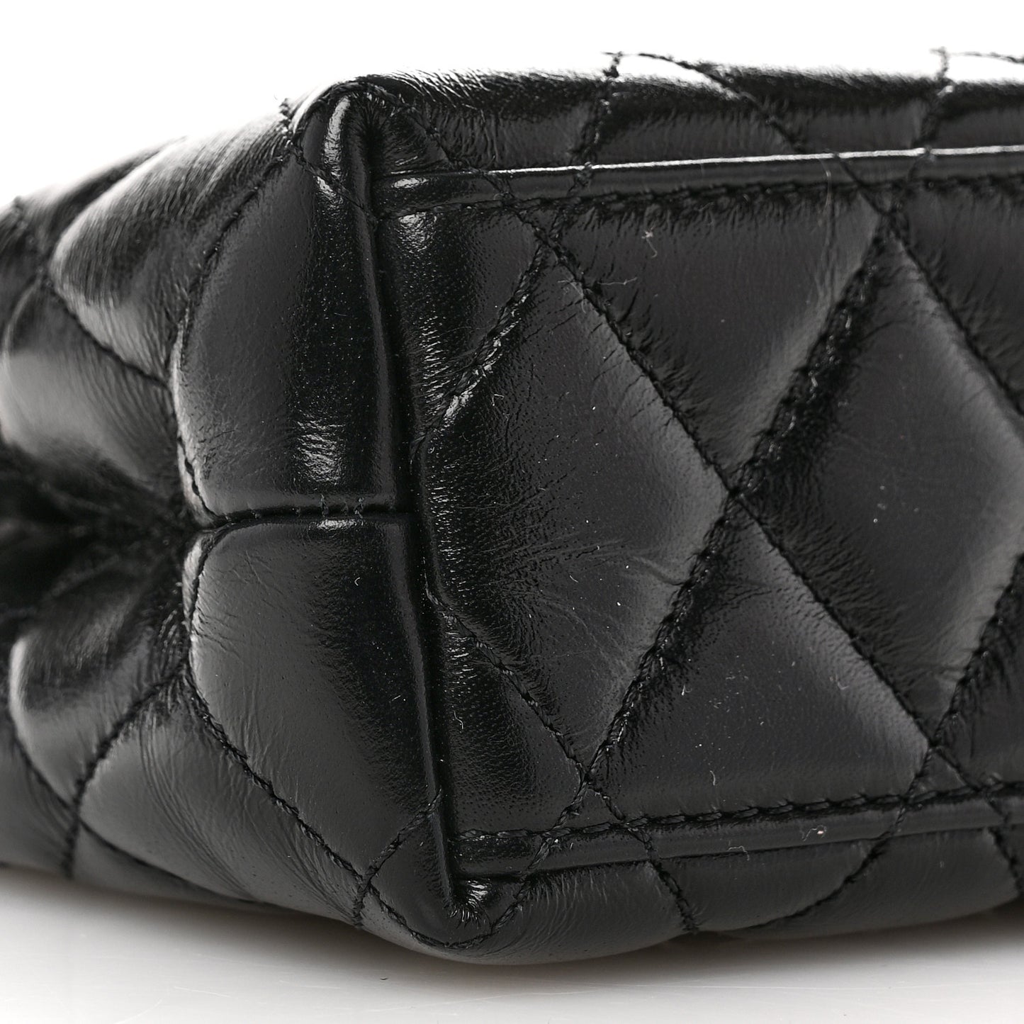 Shiny Aged Calfskin Quilted Nano Kelly Shopper Black