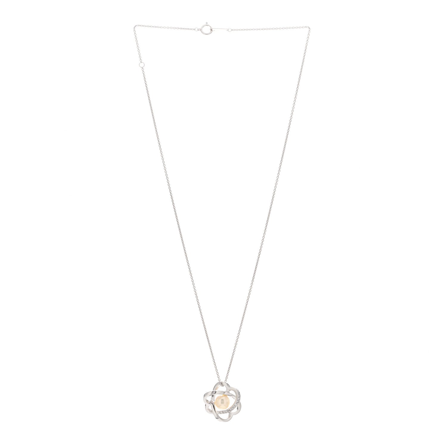 Mikimoto 18K White Gold Diamond Akoya Pearl 7mm Flower Pendant Necklace 3 of 4