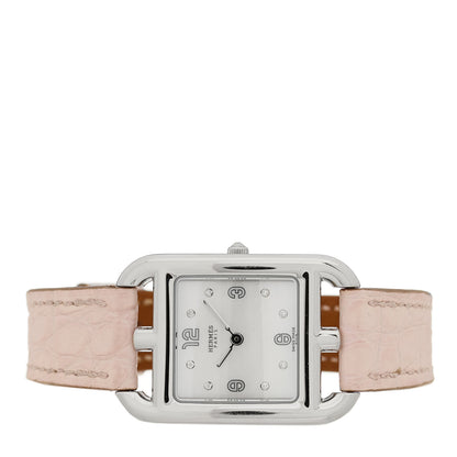 Hermes Stainless Steel Alligator Diamond Mother of Pearl 23mm Cape Cod Quartz Watch Pink 2 of 5