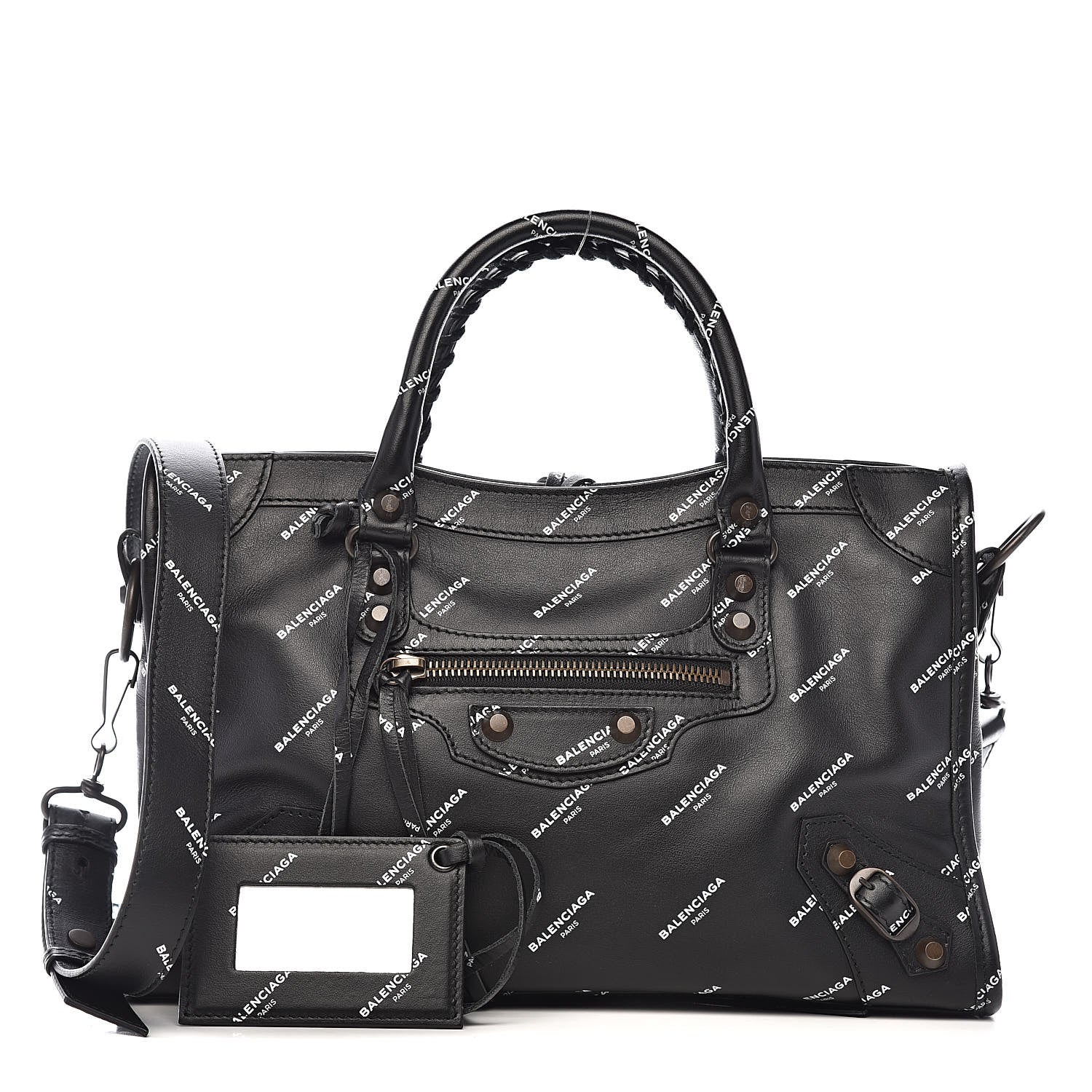 Balenciaga Veau Allover Logo Classic Hardware S City Black White 1 of 10