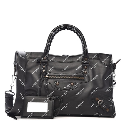 Balenciaga Veau Allover Logo Classic Hardware S City Black White 1 of 10