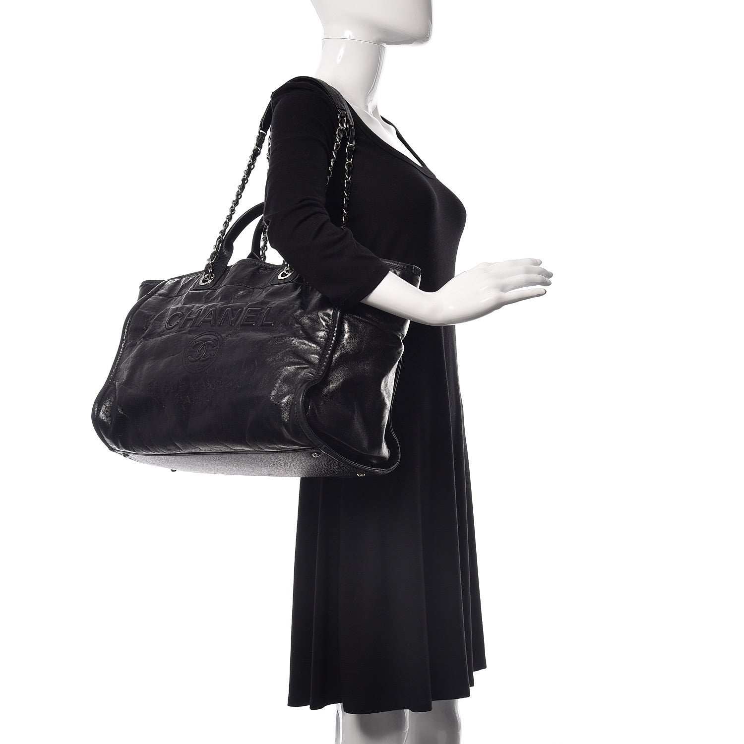Chanel Glazed Calfskin Large Deauville Tote Black 2 of 15