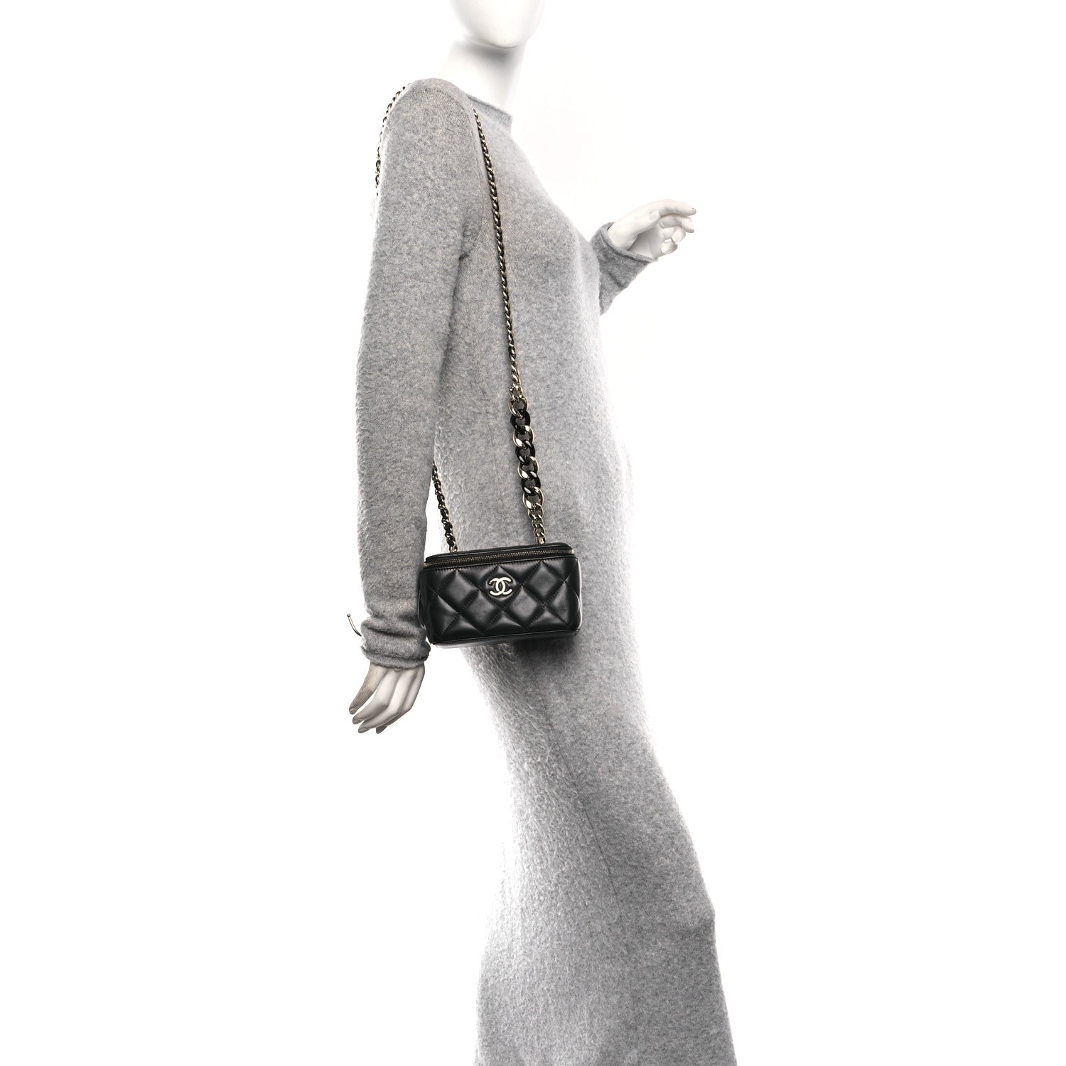 Chanel Lambskin Resin Elegant Chain Small Vanity Case Black 2 of 11