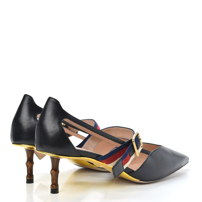 Gucci Malaga Kid Grosgrain Sylvie Web Bamboo Low Heel Pumps 40 Black 4 of 9