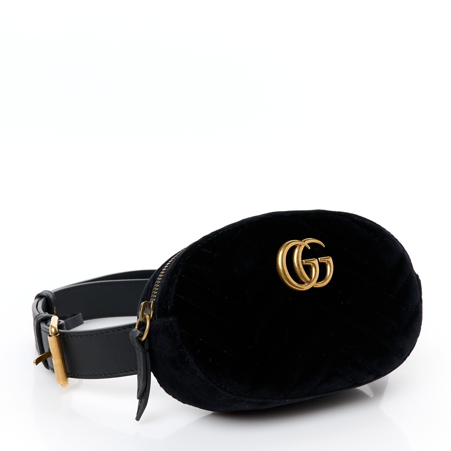 Gucci Velvet Matelasse GG Marmont Belt Bag 85 34 Black 4 of 12