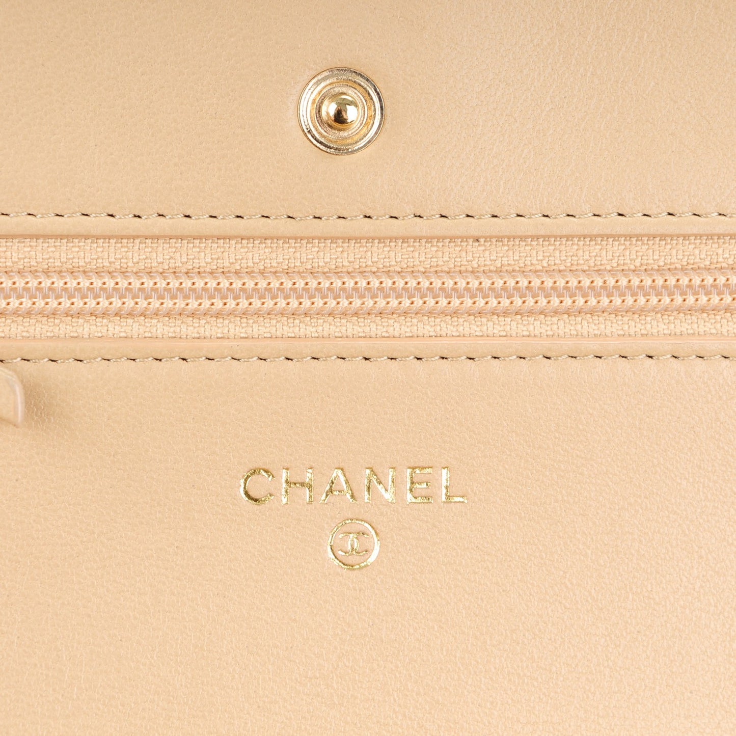 Lambskin Quilted Wallet On Chain WOC Beige