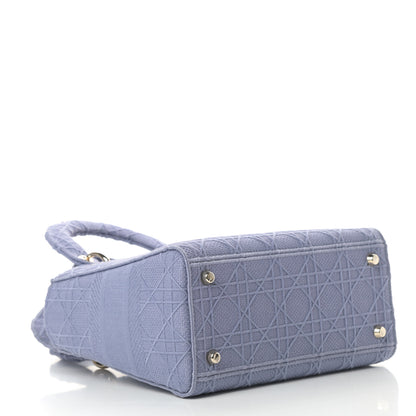 Christian Dior Canvas Embroidered Cannage Medium Lady D-Lite Blue 4 of 15