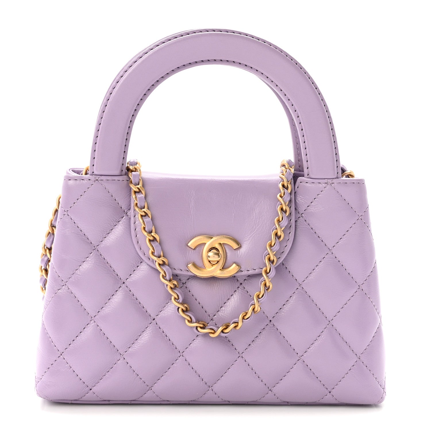Chanel Shiny Aged Calfskin Quilted Nano Kelly Shopper Lilac 1 of 10