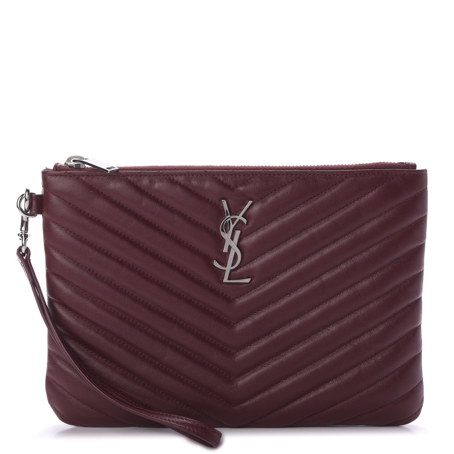 Calfskin Matelasse Chevron Monogram A5 Wristlet Bordeaux