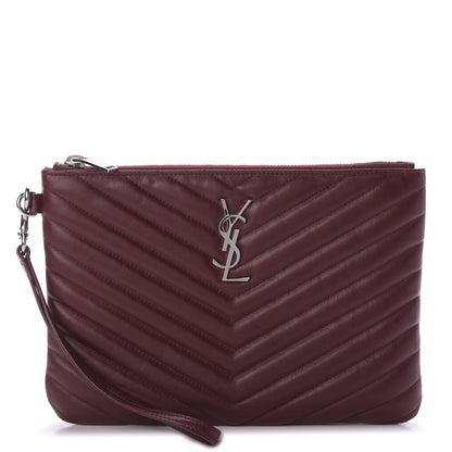 Saint Laurent Calfskin Matelasse Chevron Monogram A5 Wristlet Bordeaux 1 of 9