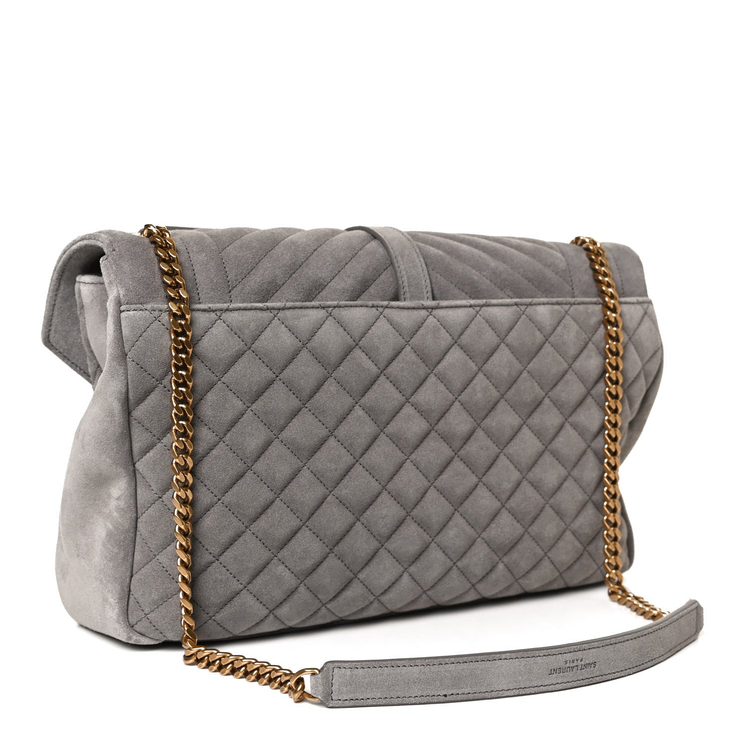 Saint Laurent Suede Mixed Matelasse Tri-Quilt Large Monogram Envelope Satchel Grey 4 of 13