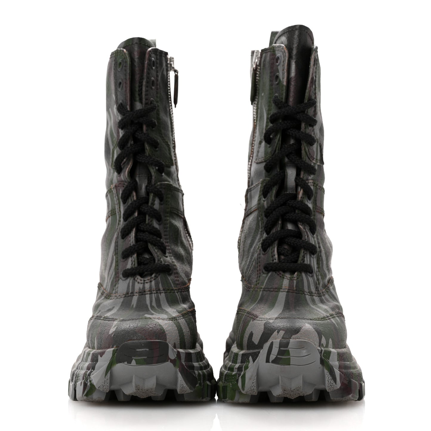 Crackled Calfskin Camo Print Womens Wedge Platform Combat Boots 37.5 Multicolor