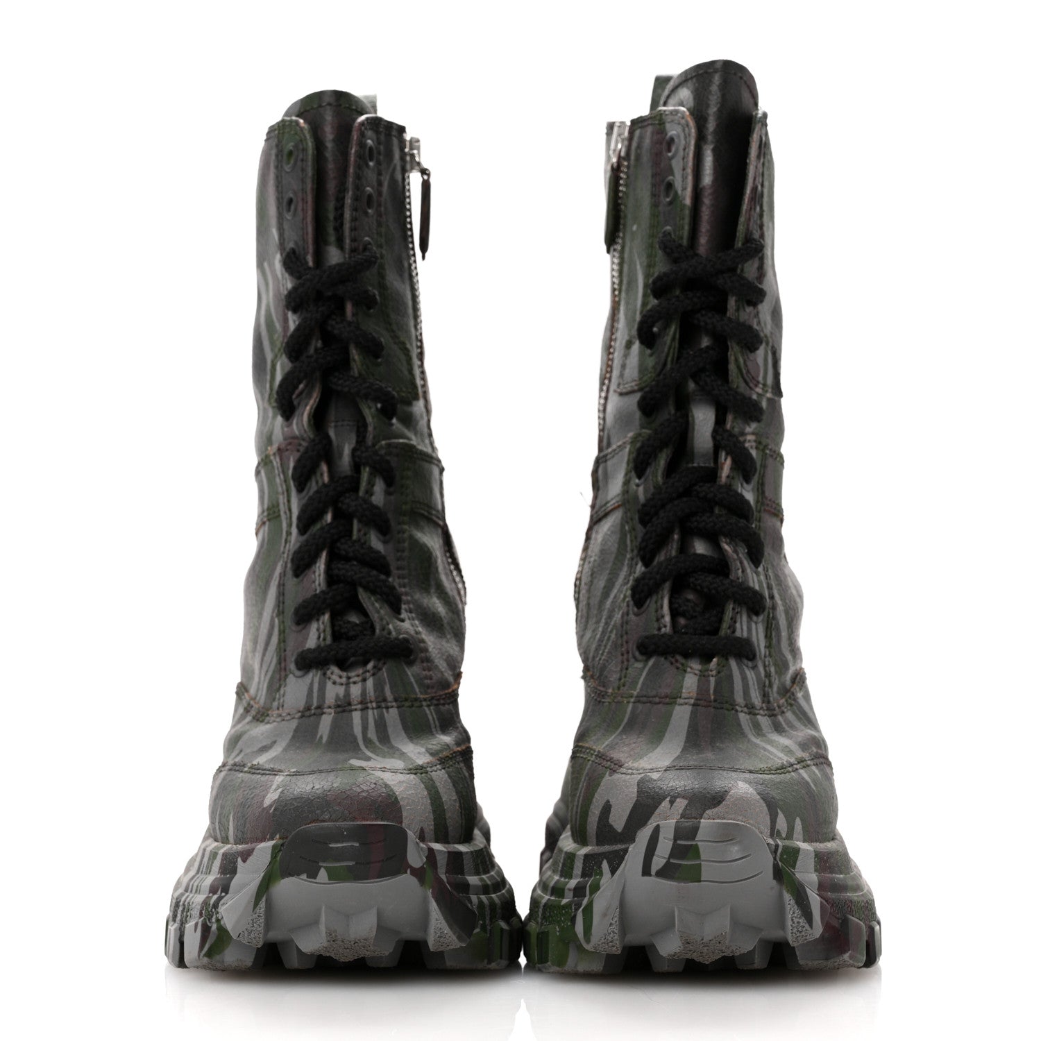 Miu Miu Crackled Calfskin Camo Print Womens Wedge Platform Combat Boots 37.5 Multicolor 3 of 14