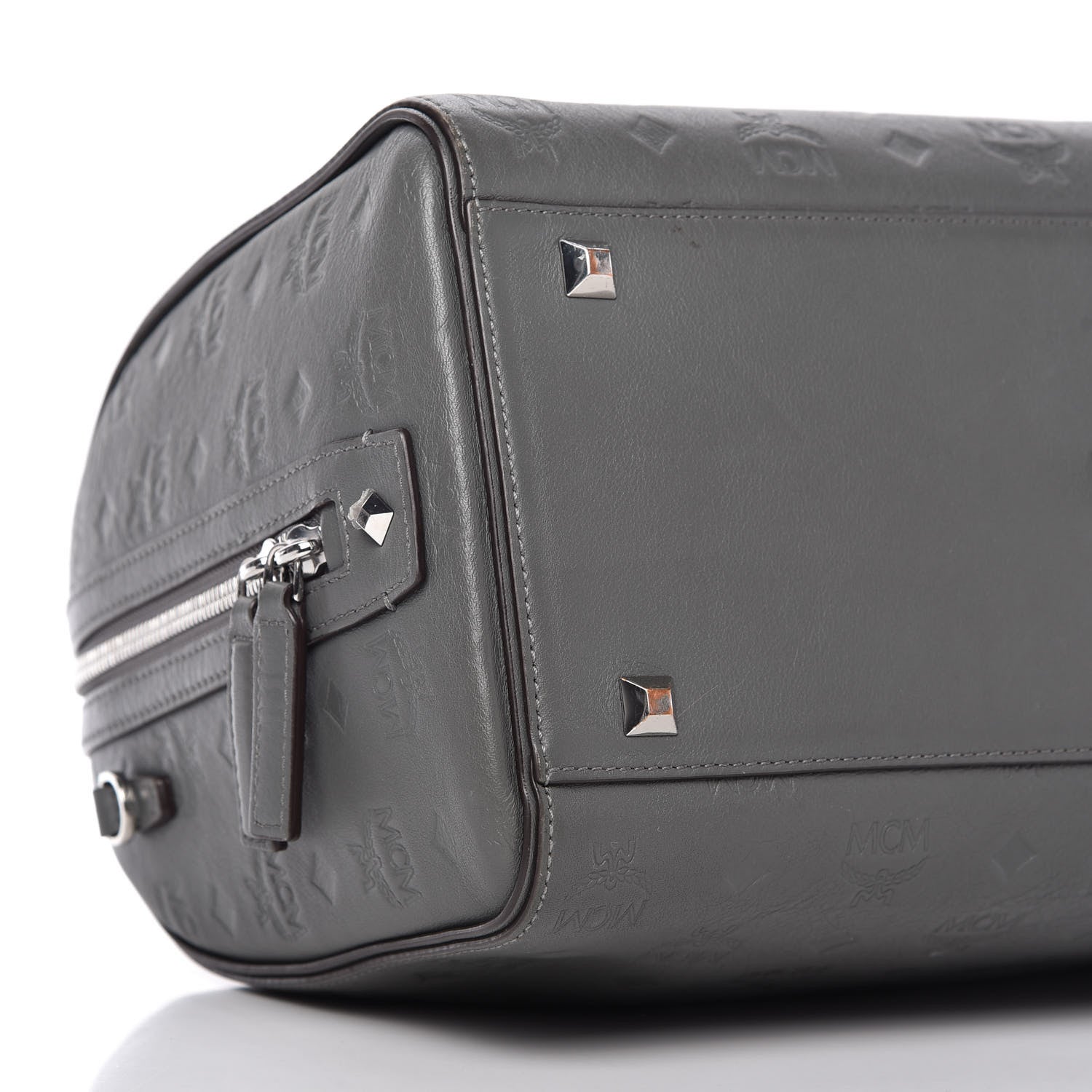 MCM Calfskin Ottomar Monogram Essential Boston Bag Grey 6 of 11