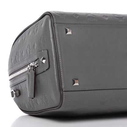 MCM Calfskin Ottomar Monogram Essential Boston Bag Grey 6 of 11